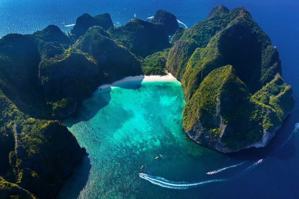 Aerial view of Maya Bay in Phi Phi Island - Thai Pass