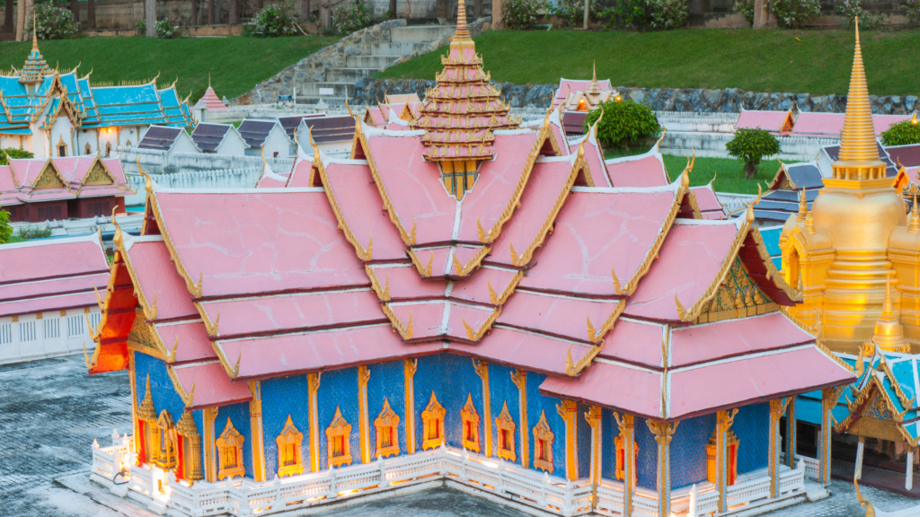 A model of a traditional Thai temple in Mini Siam - Thai Pass